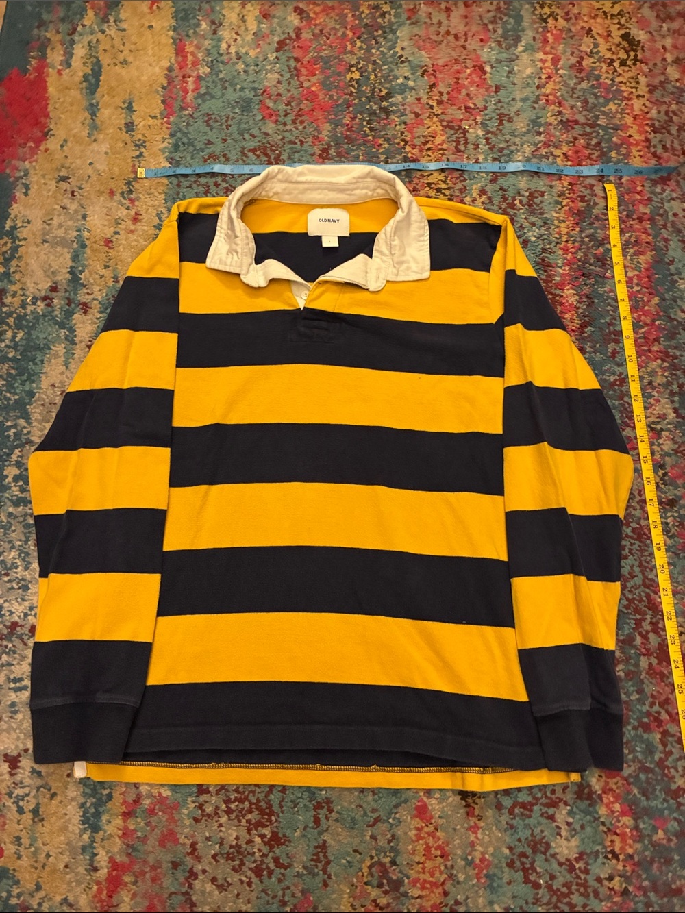 Old Navy Yellow and Navy Striped Rugby Shirt
